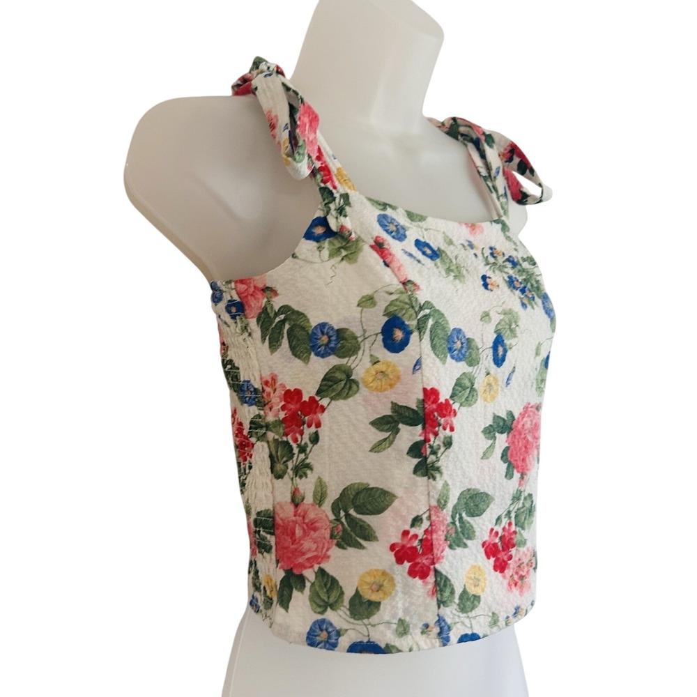 Old Navy Floral Tank Women's XS Halter Top Coquette Smocked Cottage Colorful
